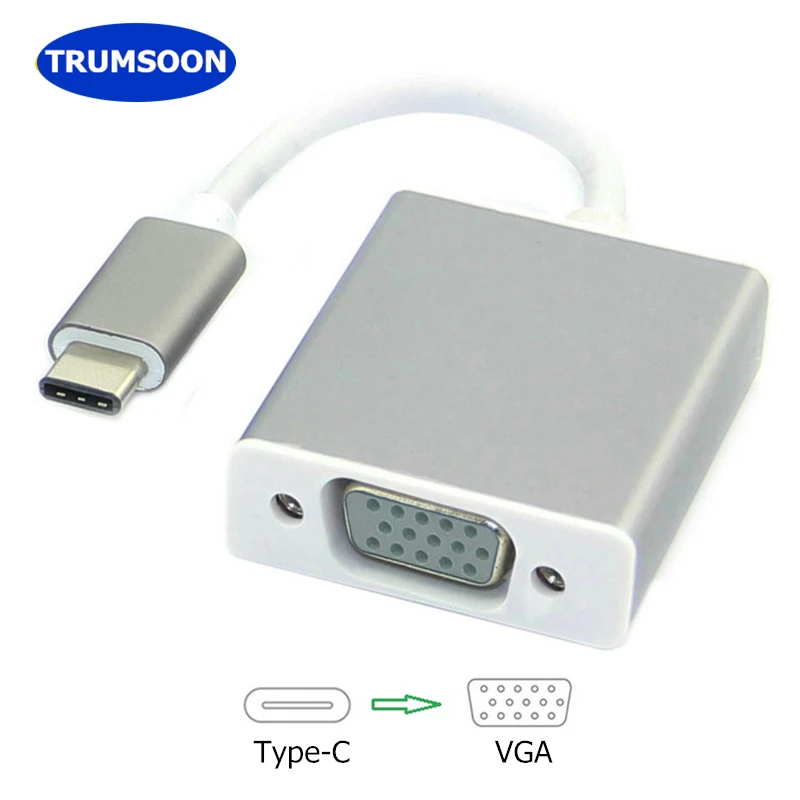 Trumsoon type C USB C to VGA type-C USB 3,0 кабель-адаптер type C to VGA конвертер для нового Macbook Chromebook