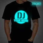 Футболка Мужскаяженская с принтом DJ, забавная светящаяся рубашка, повседневный топ с логотипом вашего имени, сделай сам