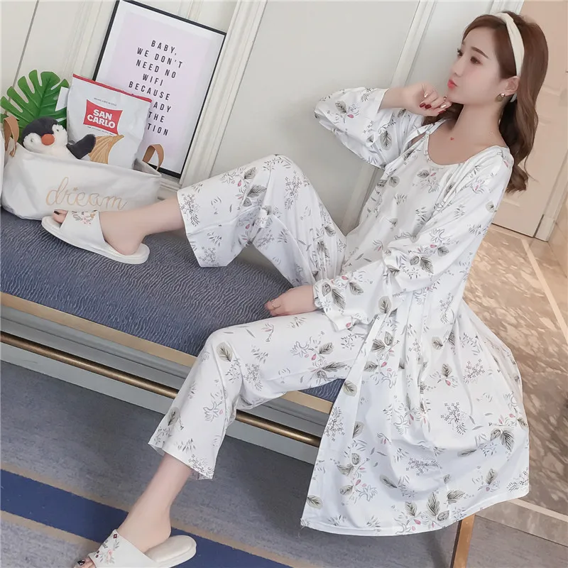 3 шт. привлекательные пижамные комплекты для женщин весеннее платье с длинными