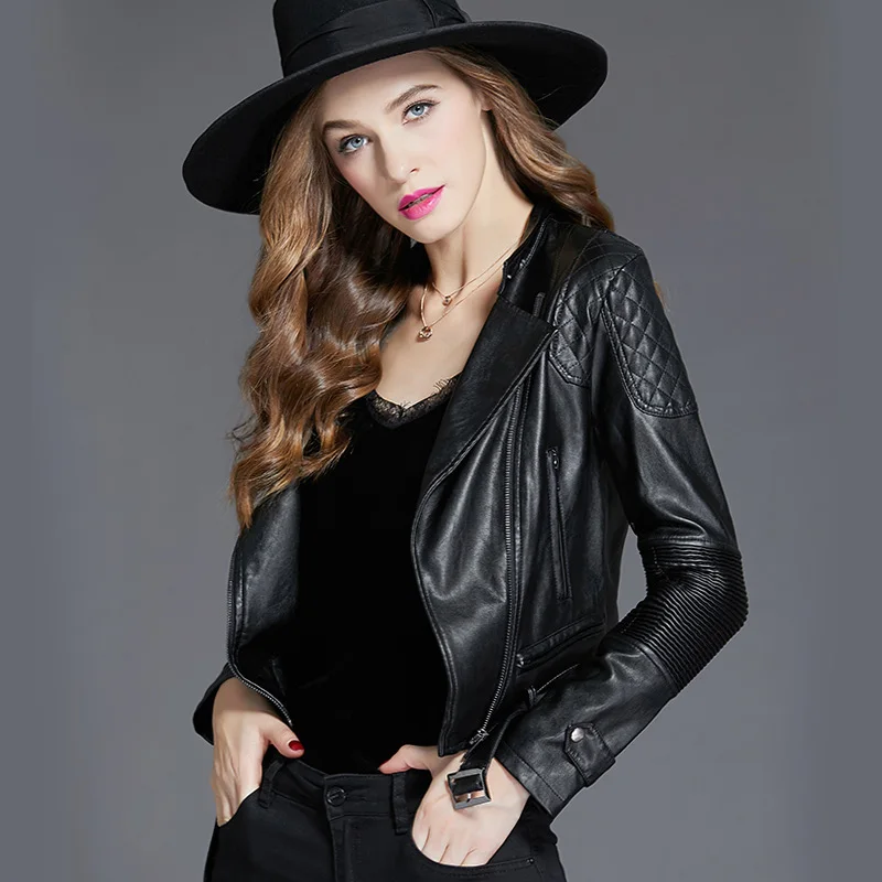 

New Autumn Women Short Faux Pu Leather Jacket Slim Fashion Punk Outwear Motorcycle Biker Leather Jacket Casual Coat
