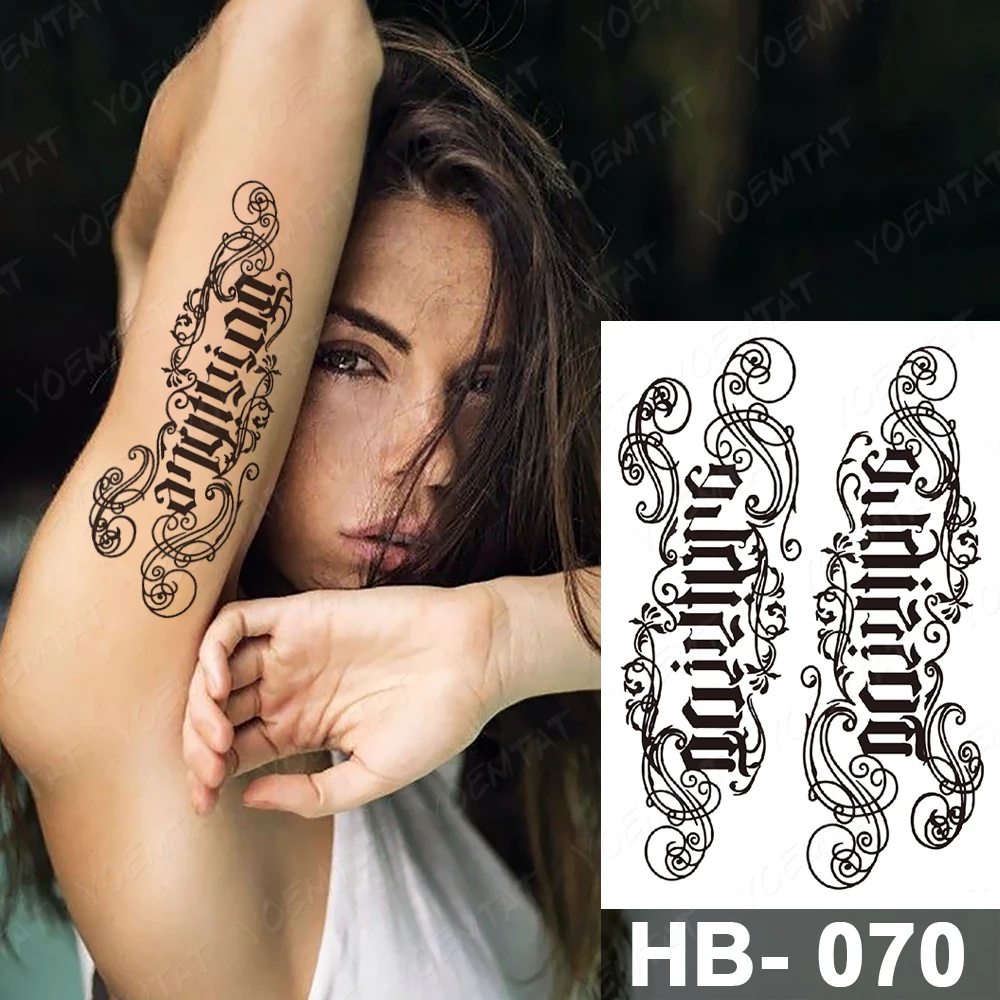 Handwriting Font Waterproof Temporary Tattoo Sticker Text Word Chicano Lettering Body Art Arm Wrist Fake Tatoo For Women Men images - 6