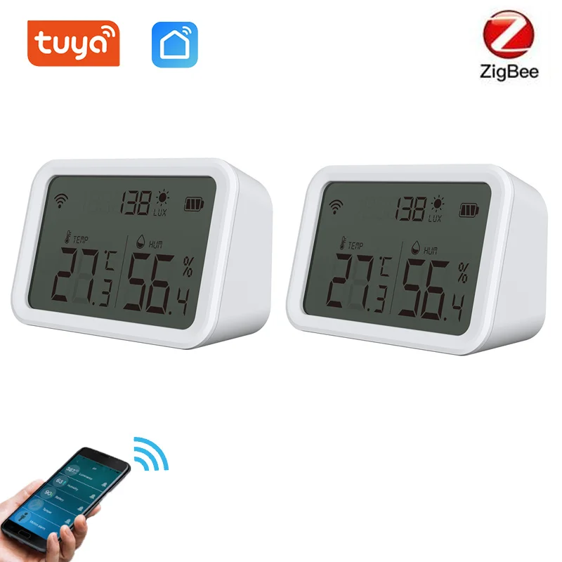 

Датчик температуры и влажности Tuya ZigBee для умного дома, Wi-Fi датчик с ЖК-экраном, работает с Alexa Google Assistant и Tuya Zigbee Hub