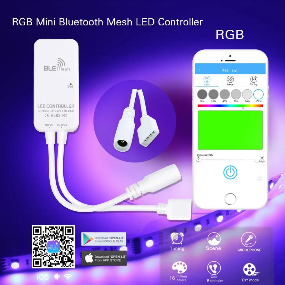 Mini Bluetooth LED Strip Controller for 3528 5050 Dimming RGB RGBW RGBCCT Light APP Android IOS DC9V-24V | Освещение