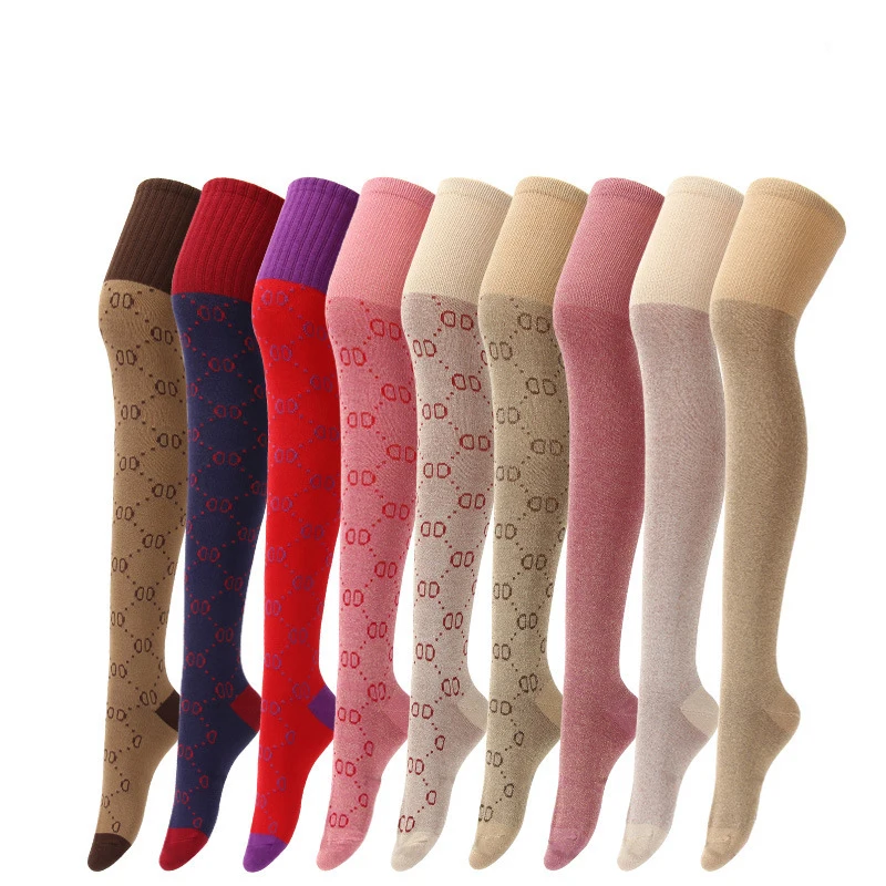 Шелковые чулки женские шелковые с буквенным принтом Нескользящие гольфы длинные