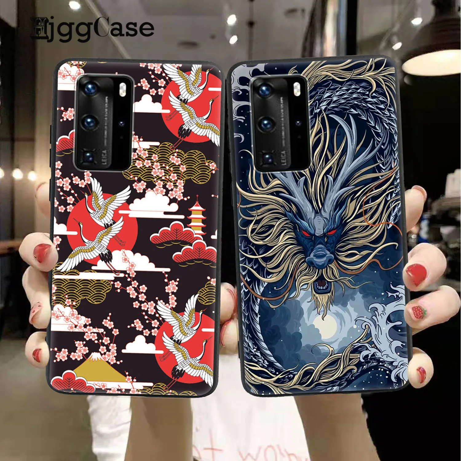 

Crane and Koi Chinese style Black Dragon Phone Case For Huawei P30 P20 P40 Lite E Pro Mate 20 30 40 Lite Por Soft Back Cover Cap