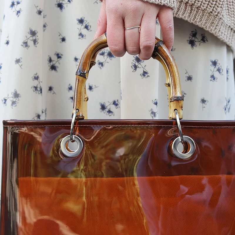 Солнечный пляж модная летняя композитная прозрачная сумка с бамбуковой ручкой