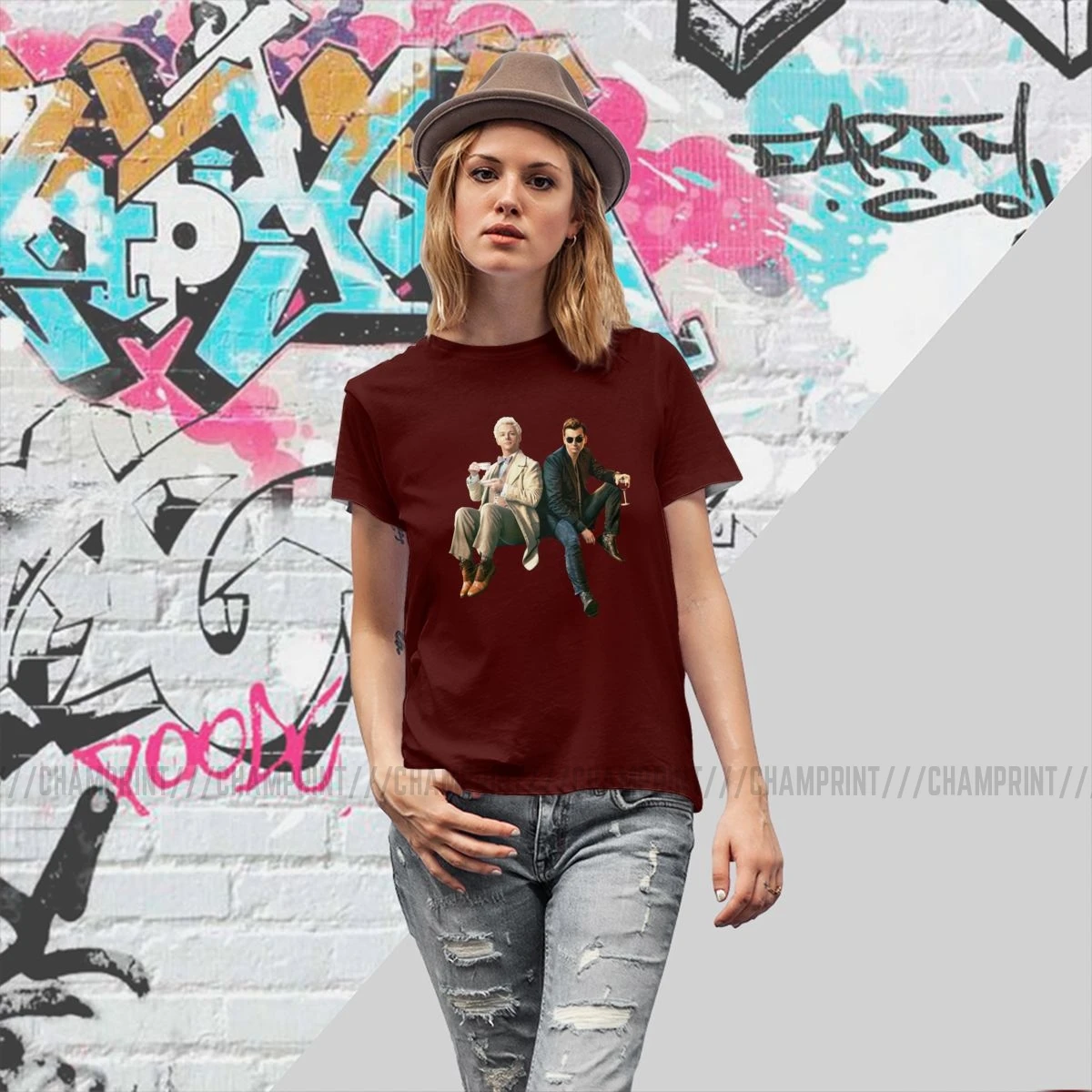 Женская футболка с надписью Boy Band Who хлопковая Футболка в стиле Харадзюку Good Omens