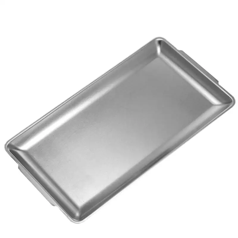 

1Pc Rectangle Barbecue Dish Stainless Steel Oblong Barbecue Meat Pan BBQ Plate Food Dish Sushi Storage Plate Baking Cake Pan