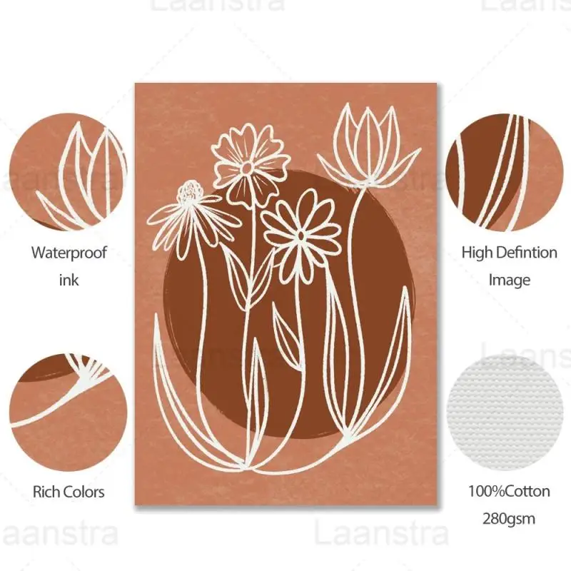 

Simple Home Decor Bohemian Style Orange Canvas Print and Poster Wall Art Flowers Moon Sun Abstract Scenery Deco Painting Unframe