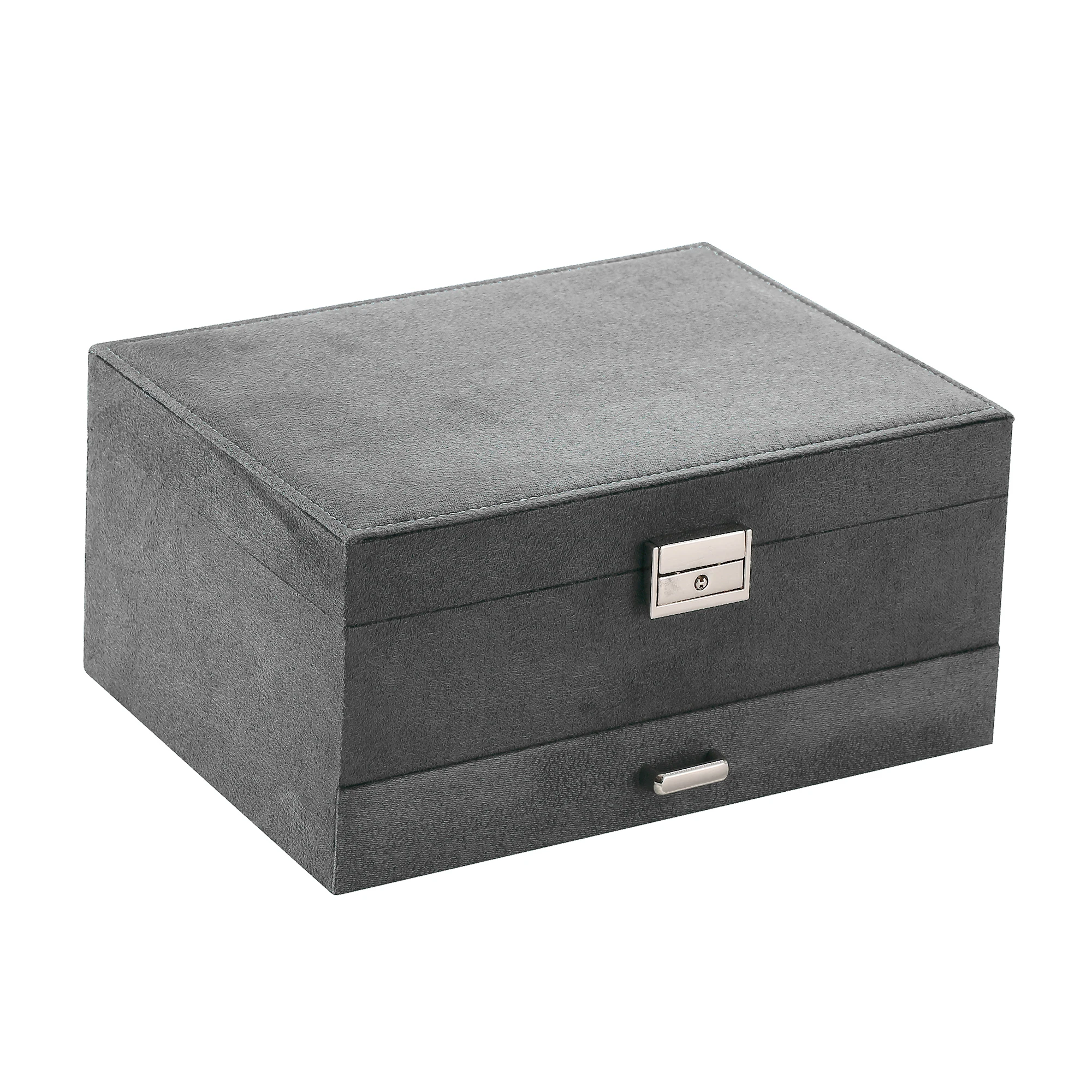 

New Three Layers Grey Velvet Jewelry Box European Storage Case Large Capacity Display Holder Gift