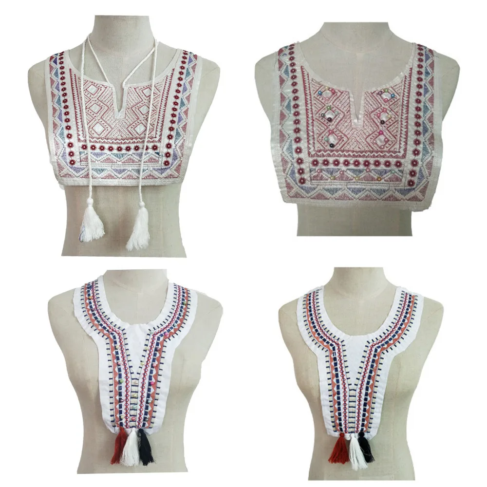 Белая ткань с вышивкой в этническом стиле кружевное декольте сделай сам