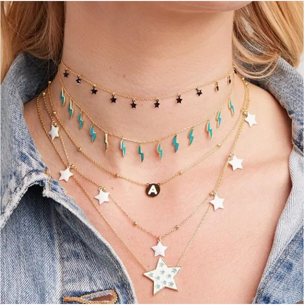 Женское Ожерелье чокер из серебра 925 пробы с синей эмалью|Ожерелья| |