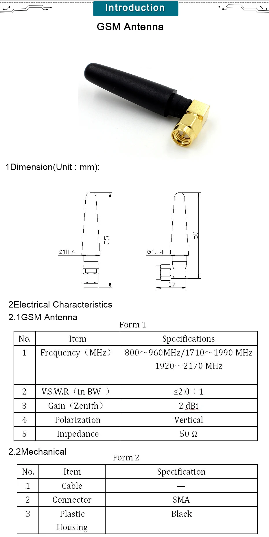 Угловая GSM Автомобильная внешняя наружная резиновая антенна с SMA штекерным разъемом