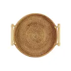OOTDTY круглая корзина для хранения из ротанга с ручкой, плетеная вручную тарелка для хлеба, фруктов, десертов, держатель для витрины для завтрака
