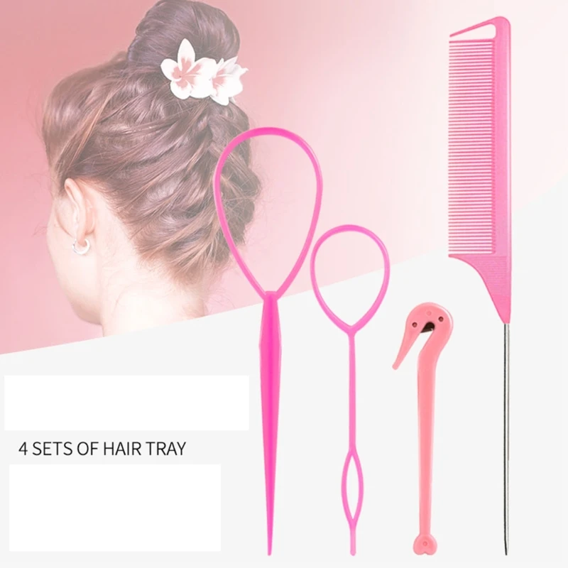 

4pcs/set French Braid Tool Loop Elastic Hair Bands Remover Cutter Comb Styling