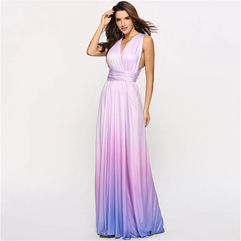 Convertible Evening Dress Gradient A-line Sexy Long Vestido de Festa Robe Soiree Elegant Formal YSM-5125 | Свадьбы и торжества