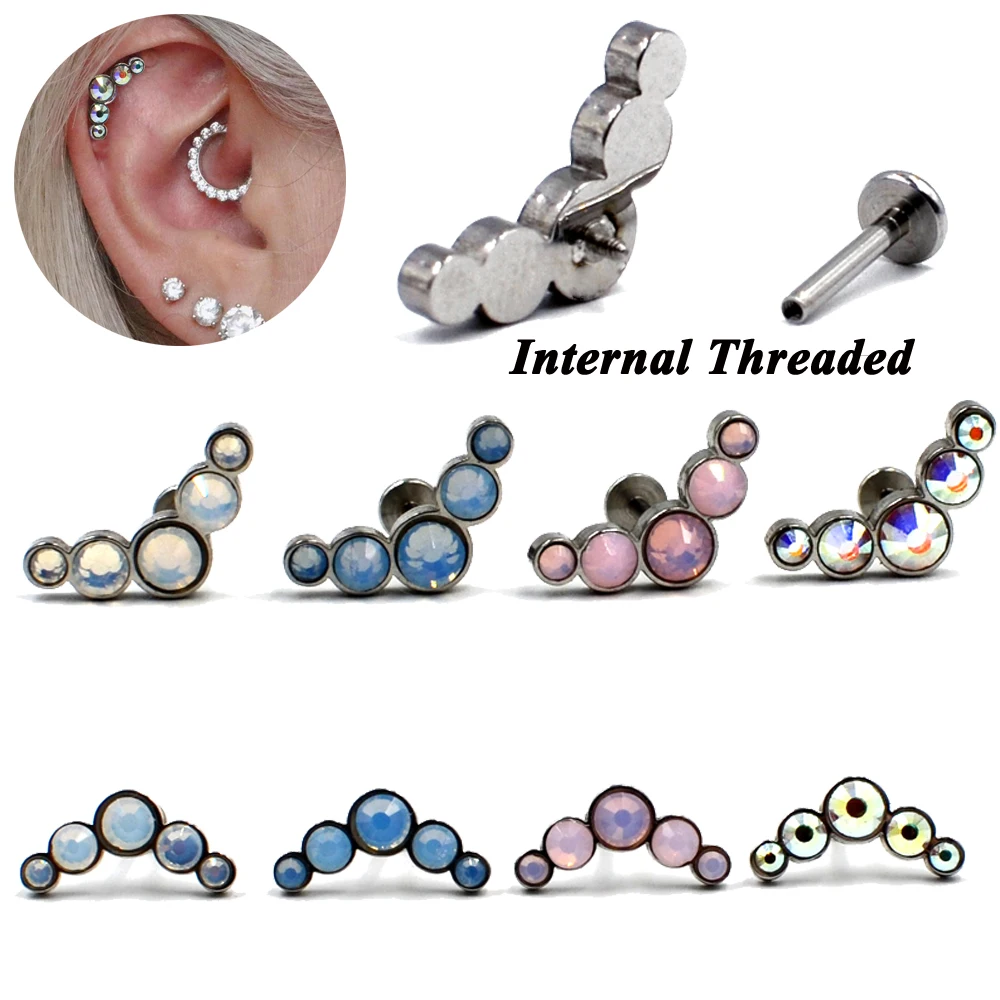 

4PCS G23 Titanium&Surgical Steel Internally Threaded Opal Gem Ear Tragus Cartilage Earring Labret Stud Body Piercing Jewelry 16g