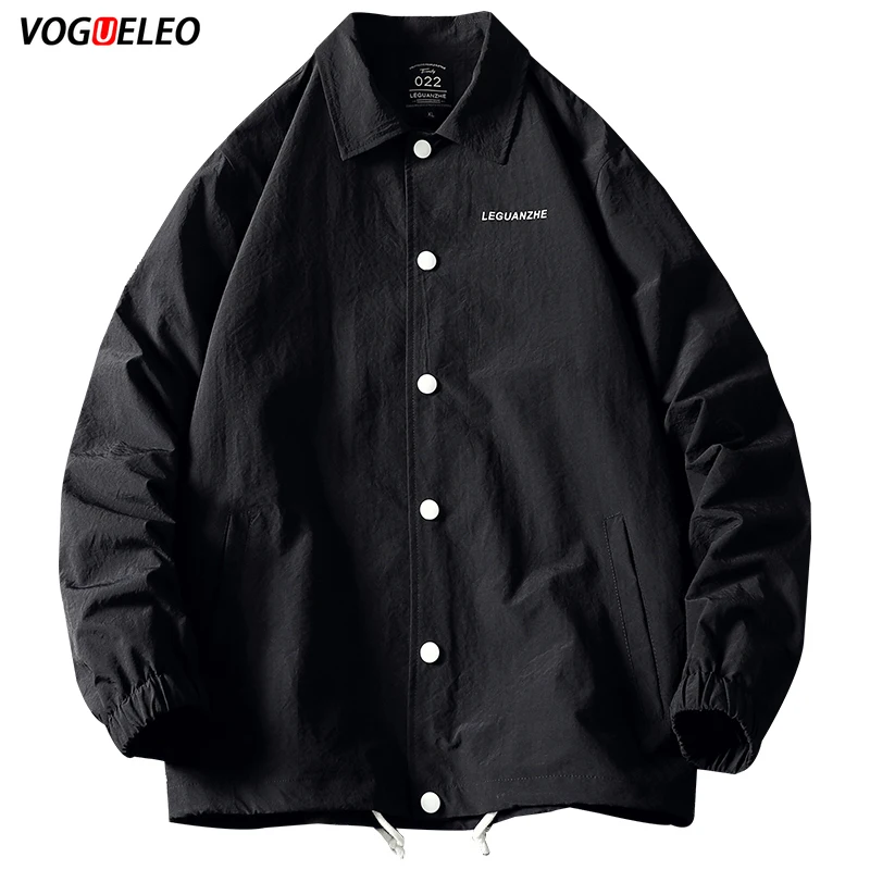 VOGUELEO Men'sJacket Япония Стиль отложной воротник сплошной черный оранжевая верхняя