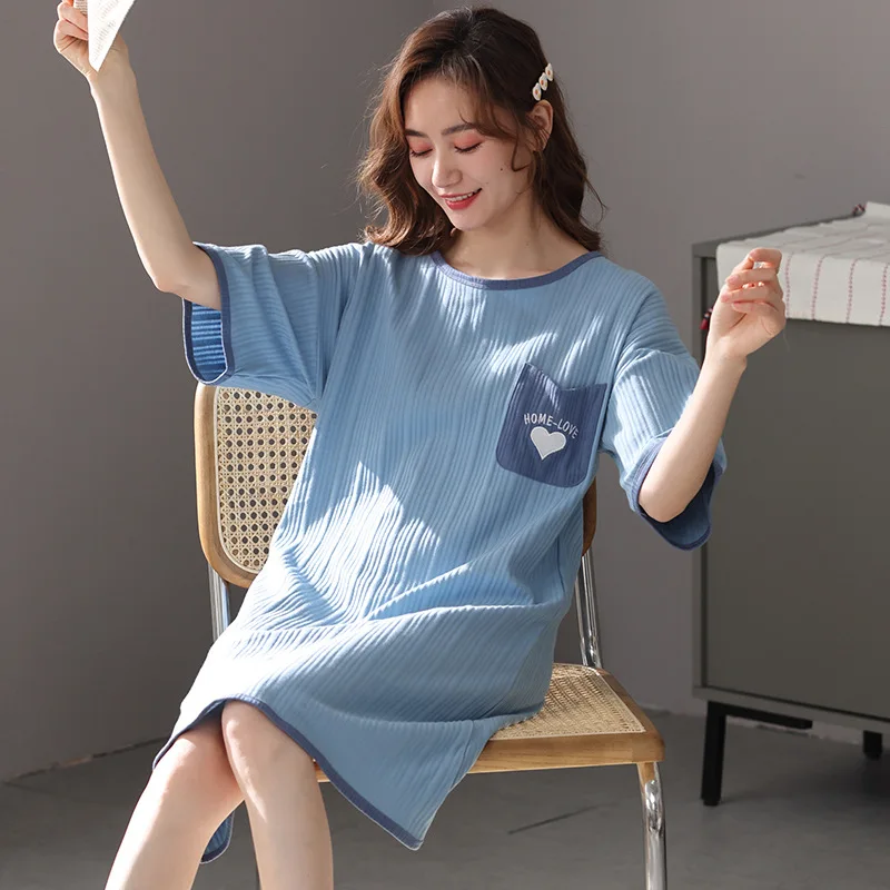 

Ночная рубашка с коротким рукавом женская летняя хлопковая однотонная тонкая свободная Пижама с коротким рукавом пикантная одежда для сна ...