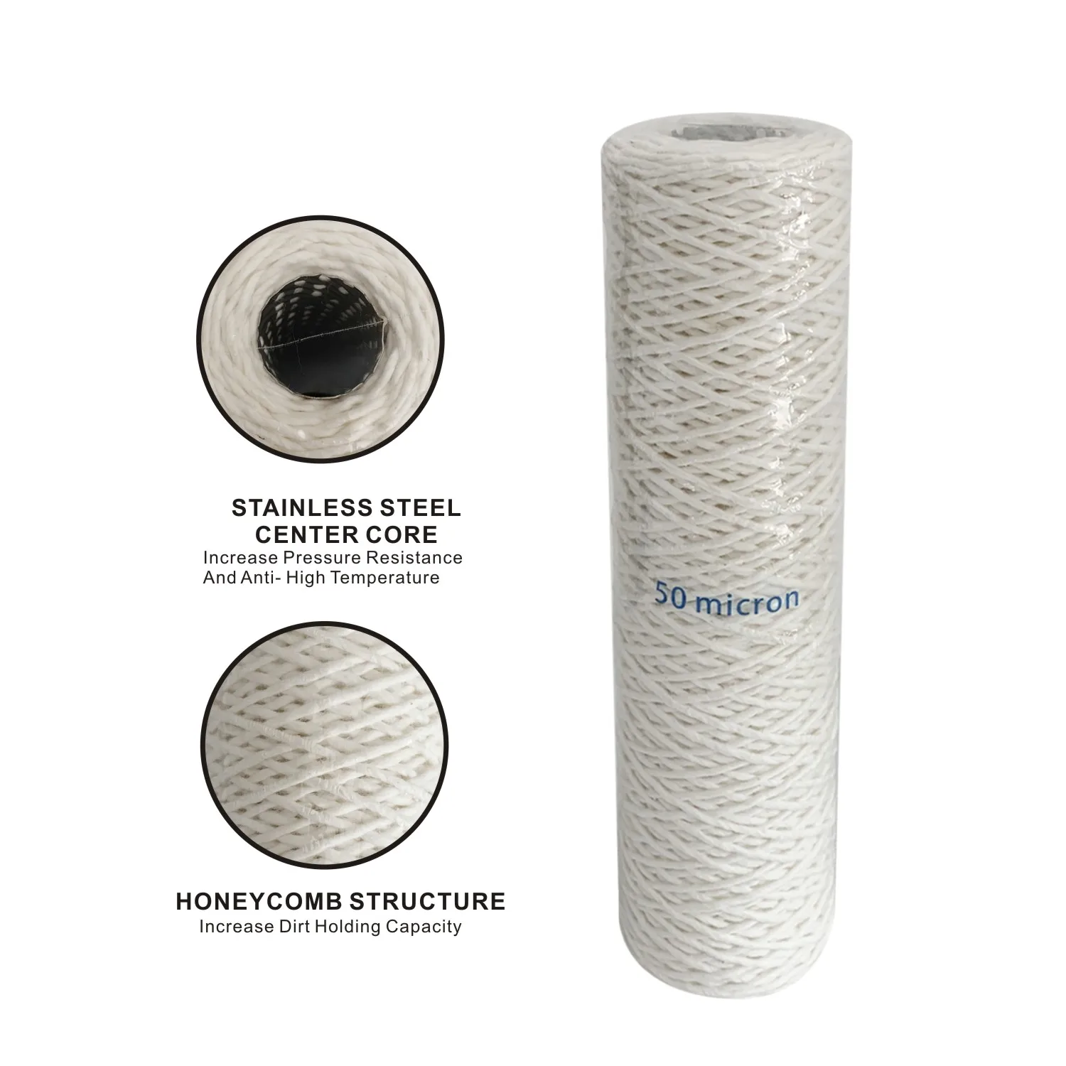 50 микрон струнный фильтр для замены осадков с сердечником из нержавеющей стали 2 5