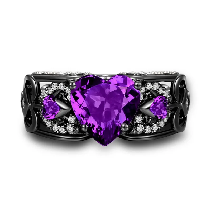 Женское Обручальное кольцо в форме сердца фиолетовое черное золотое серебро 925