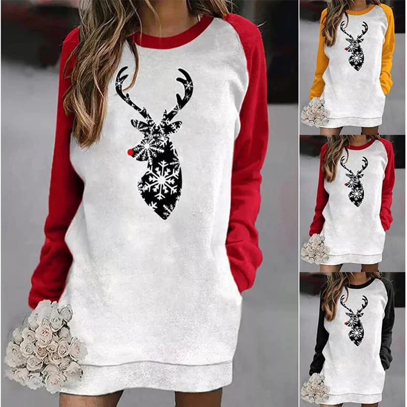 

European and American Women's New Urban Casual Thickened Long-sleeved Sweater Skirt Christmas A-line Skirt Ladies Winter Sweater