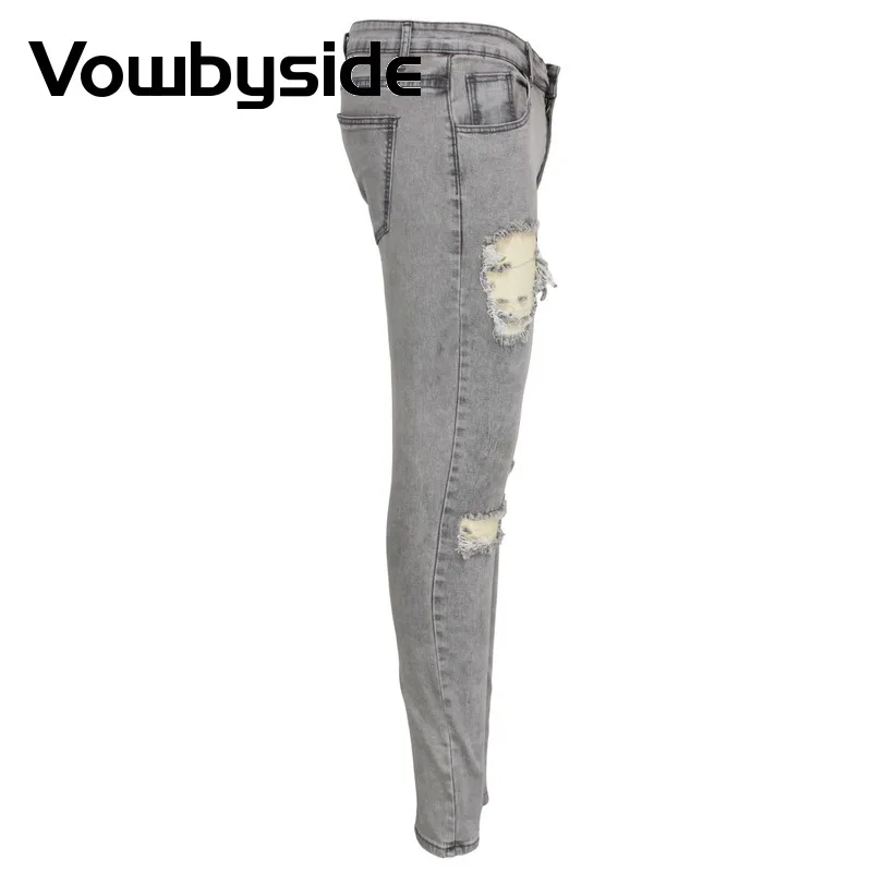 

Fashion Zipper Bottom Ripped Hole Skinny Jeans Men's Casual Hip Hop Denim Pants Streetwear