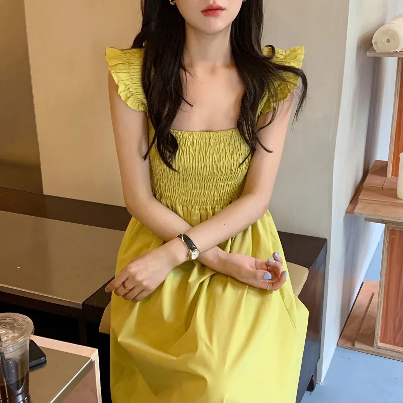 

2021 Summer Women French Elegant Design Tight Robe Femme Dress Korean Chic Sleeveless High Waist Sundress Beach Vestido Clothing