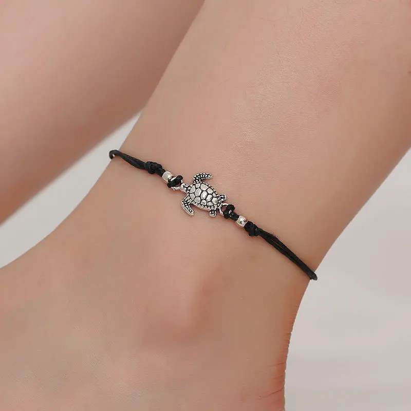 

Vintage Braided Hemp Rope Turtle Anklet Ancient Silver Turtle Beach Anklets for Women Women Jewelry Ankle Bracelets for Women