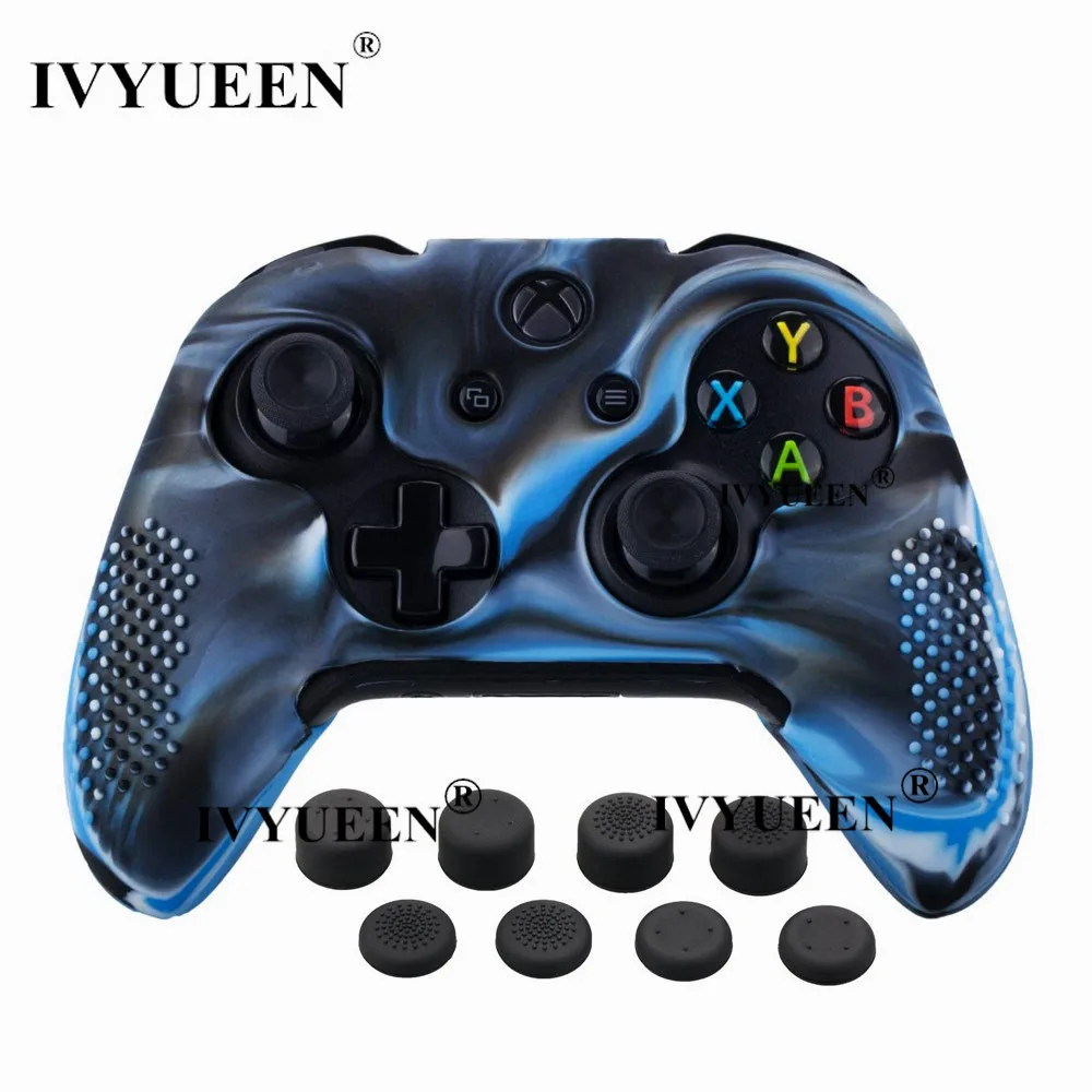 Blue Camo IVYUEEN 9 в 1 силиконовый чехол для Xbox One X S контроллер и 8 шт. аналоговая ручка крышки - Цвет: Blue Camo