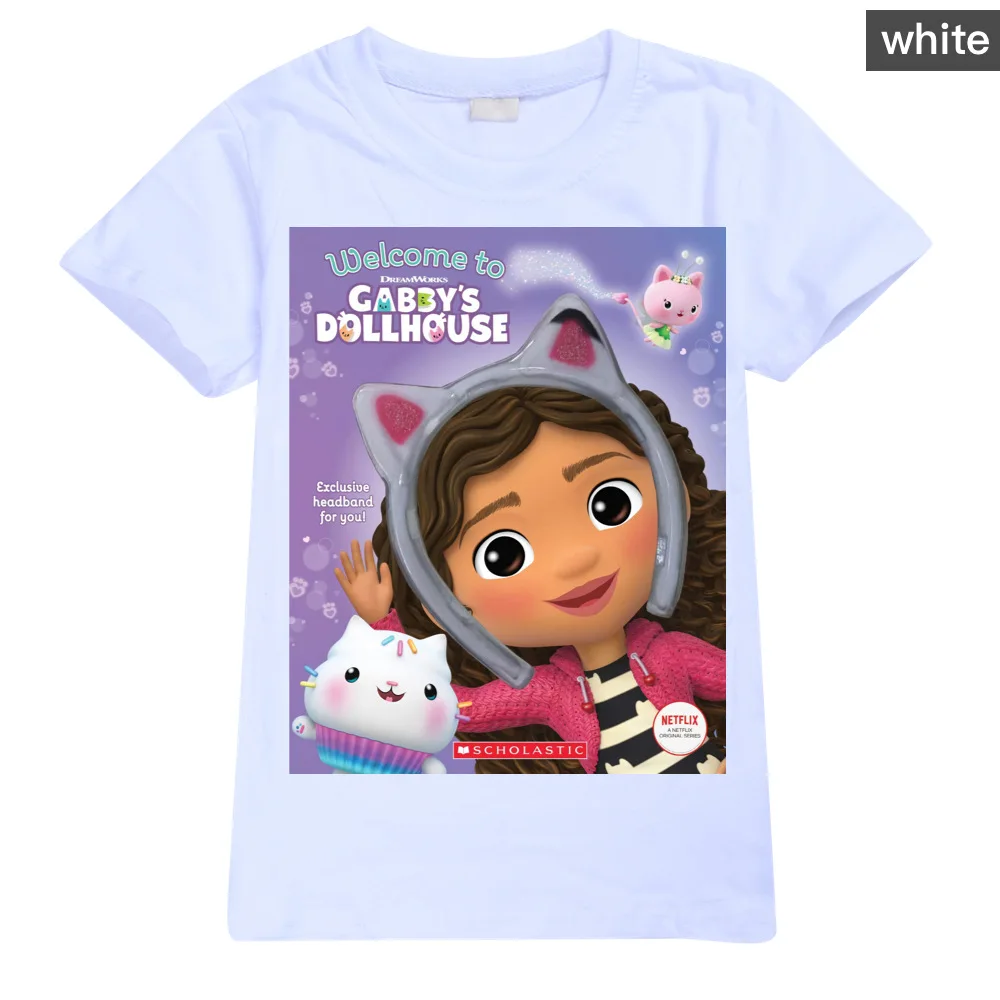 

Hot Sale Girls birthday tshirt Cartoon Short Sleeve Girls 100% Cotton T-shirt for Girl Gabby's Dollhouse Kids Clothes Tops Tees