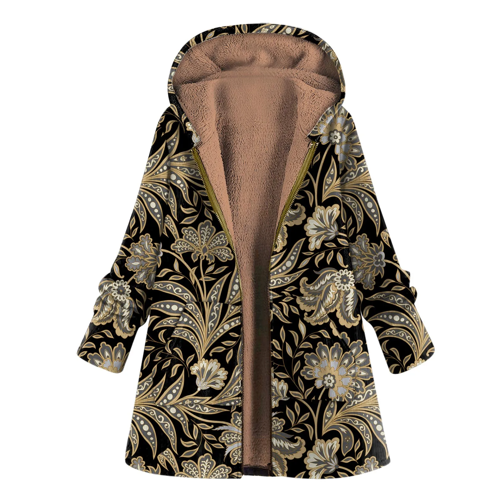 

Printed Coat Hooded Women Leisure Fleece Jacket Jacket Plush Plus Winter Women's Coat Coat