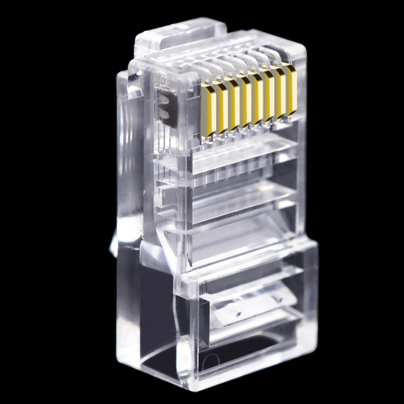 

CNCOB Cat5e RJ45 Кабельный разъем 8P8C Ethernet сетевой модуль Cat5 кристальная головка чип из чистой меди 30u Позолоченный разъем 100 шт.
