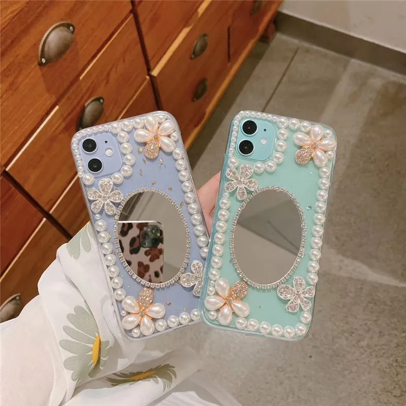 

Cute 3d Inlaid With Pearls Wristband Female Soft Case For Iphone 11 12 Pro Max Mini 7 8 Plus Xr X Xs Se 2020 Phone Cover Fundas