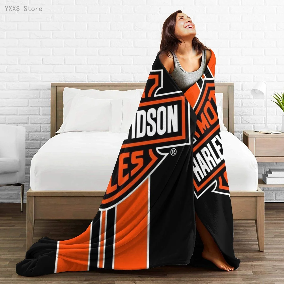 

Harley-Davidson 3D Cartoon Sherpa Blanket Warm Super Soft Flannel Office Nap Bedspread Sofa Bedding Plush Quilt Plaids 291778060