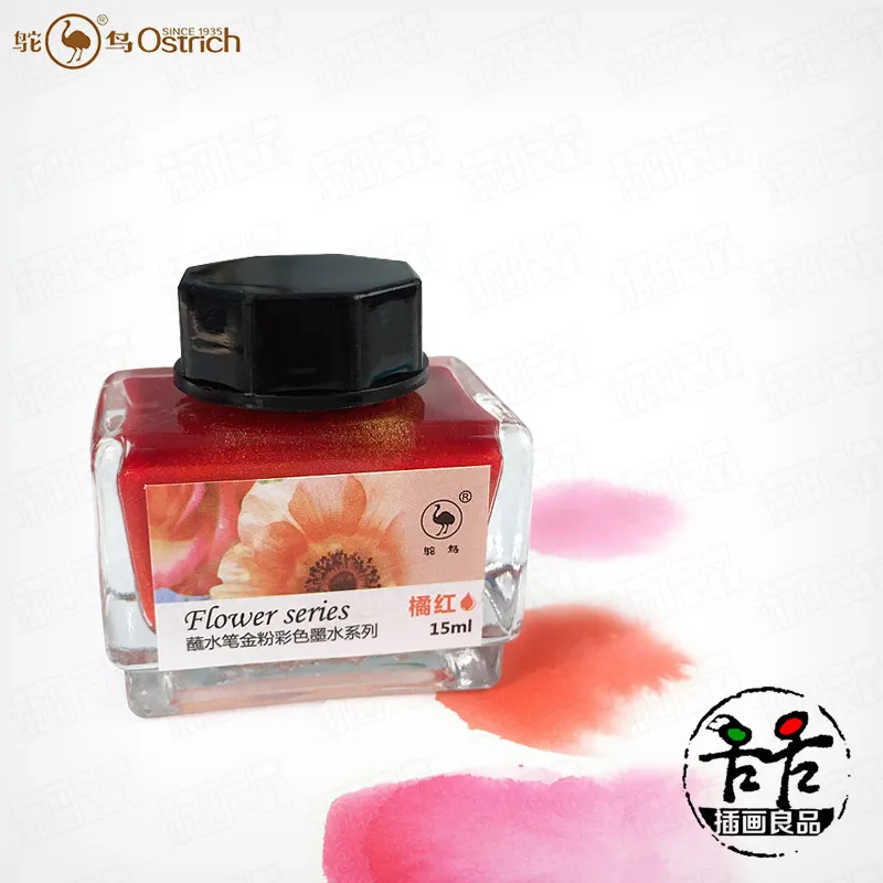 История страусиных цветов чернила с золотым порошком акварель для пера 12 15