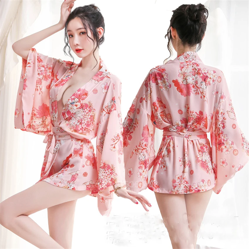 Кимоно Кардиган в японском стиле Sakura Girl Haori Сексуальная атласная пижама юката
