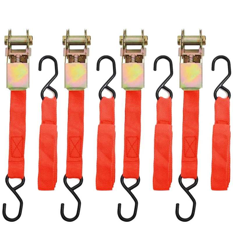 

4Pcs Durable Ratchet Tie Down Hold Secure Cargo Straps Moving Hauling Truck Motorcycle Straps Lashing Package Webbing