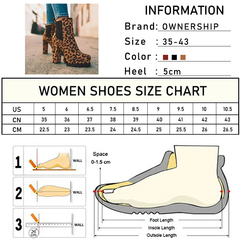 

2021 New High Heels Women Ankle Boots Spring Leopard Plus Size Female Martin Shoes Fashion Plus Size Platform Ladies Footwear