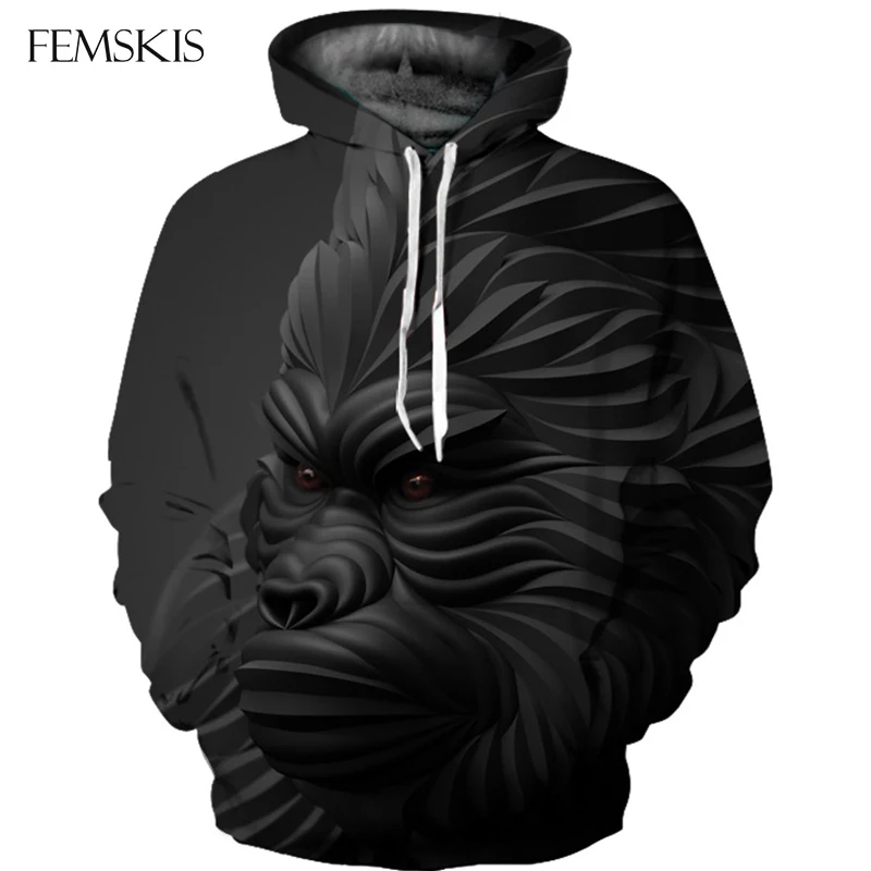 

FEMSKIS Funny 3D Hip Hop Fashion Hoodies Orangutan Monkey Printing Hooded Sweatshirts For Men Women Pullover Hooded Long Sleeves
