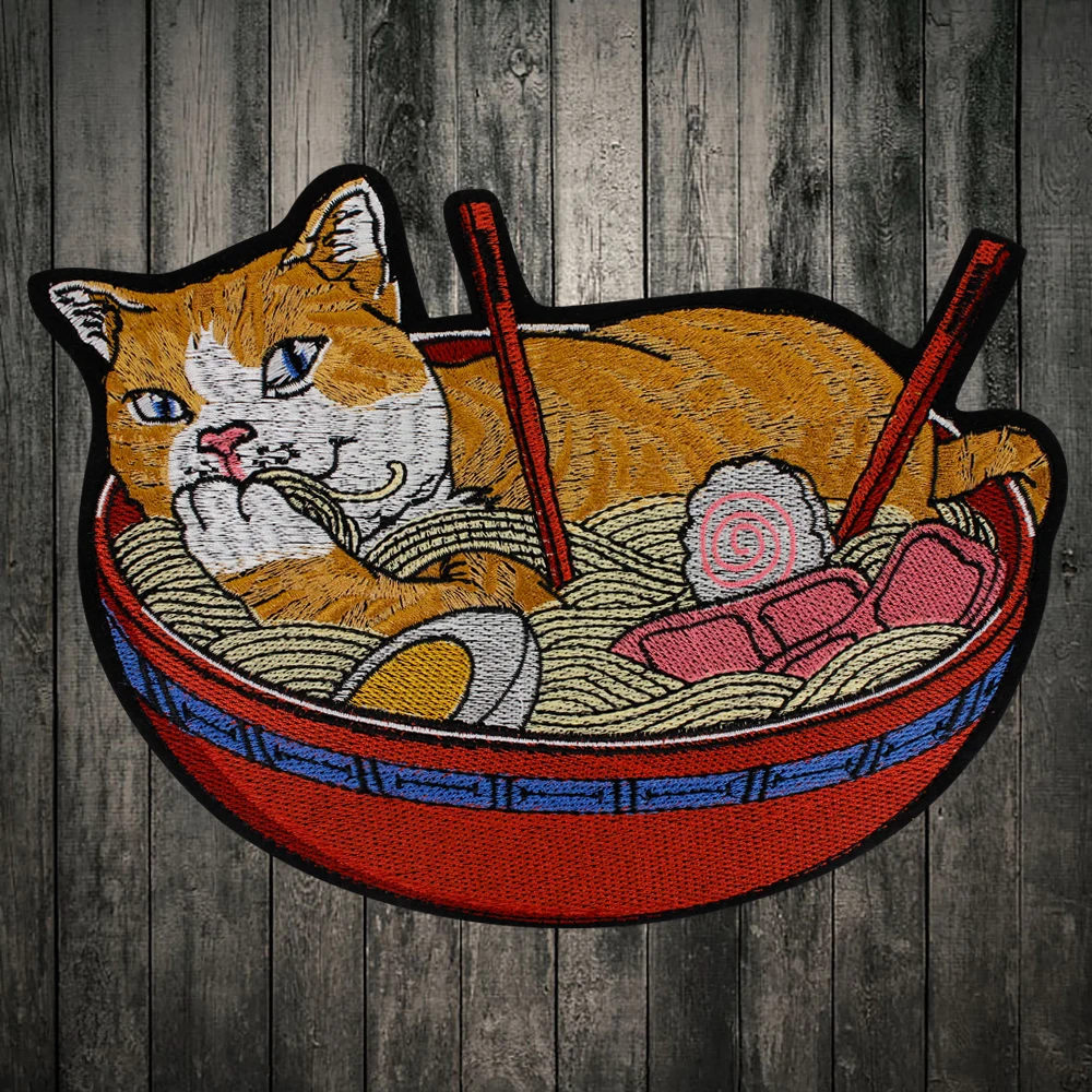 Татуировки кошка с ножом вышивка патч японская культура лапша Утюг на крутой