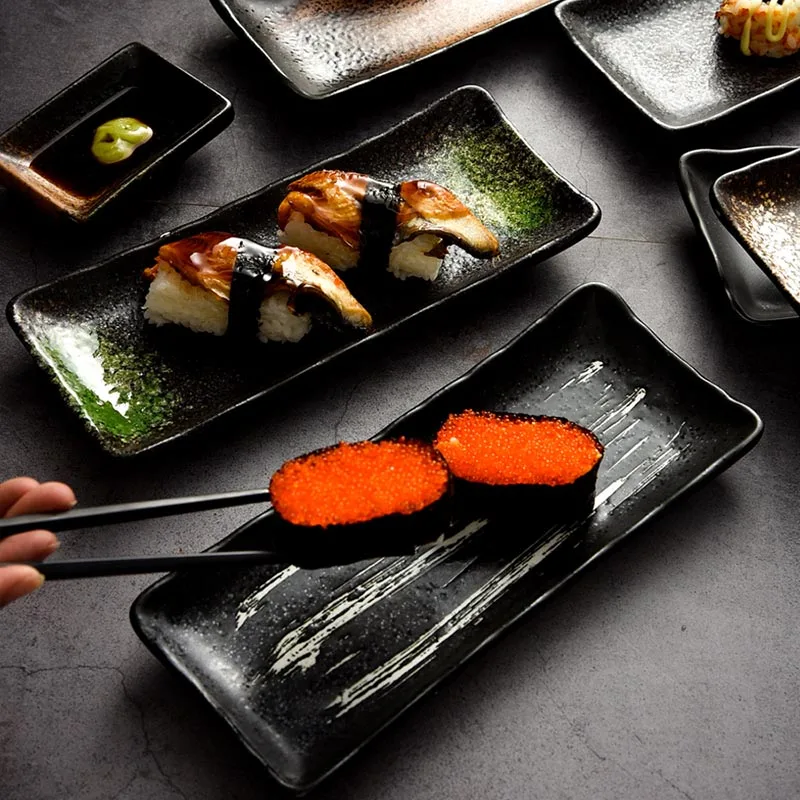 Ceramic Dishes Japanese Cuisine Rectangular Sushi Plate Vintage Restaurant Cake Dessert Snack Dish Fruit Tray Creative Tableware | Дом и сад