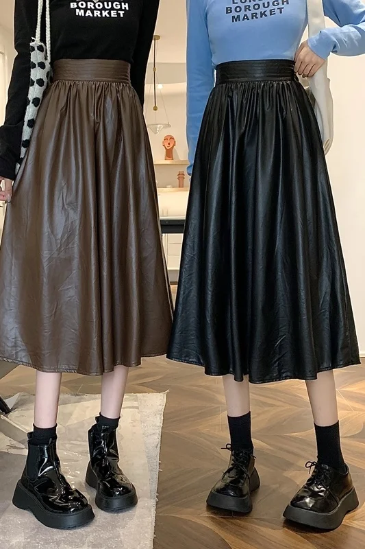 Осенняя юбка из искусственной кожи в Корейском стиле новинка 2021 средней и