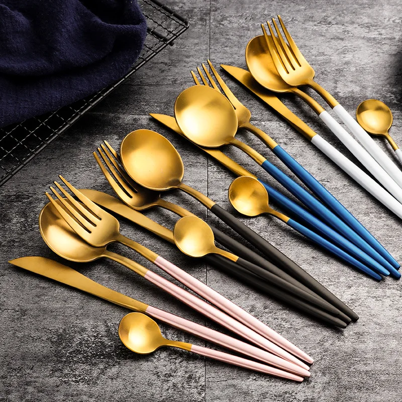 

4Pcs/set Black Gold Cutlery Set 18/10 Stainless Steel Dinnerware Silverware Flatware Set Dinner Knife Fork Spoon Chopsticks