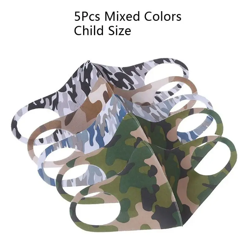 

5Pcs Child Size Mixed Camouflage Color Sponge Mouth Mask Cold Face Mask Dustproof Mask Color Random for Children