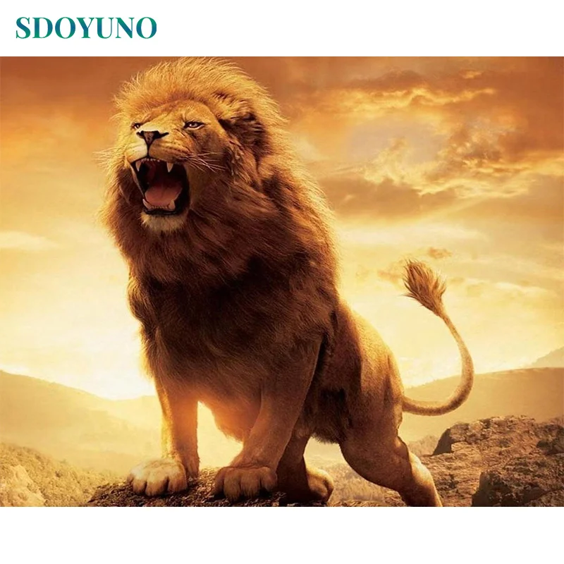 

SDOYUNO 60x75cm Frameless DIY Painting By Numbers Lions Oil Painting On Canvas Pictures By Numbers Home Decoration