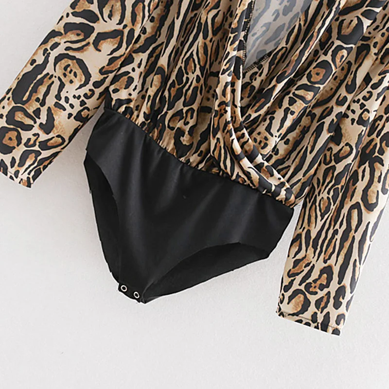 Винтажное сексуальное боди на завязке с леопардовым принтом Женская мода 2019