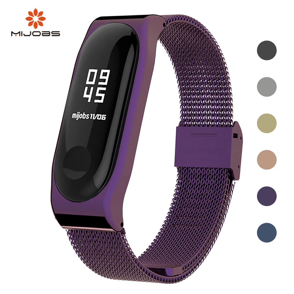 Ремешок Mijobs для Xiaomi Mi Band 4 3 кожаные ремешки корпус из нержавеющей стали сменный