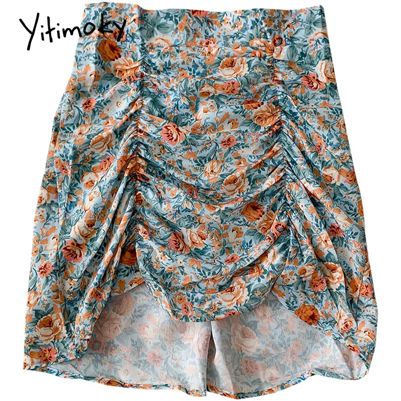 

Yitimoky Vintage Floral Print Skirts 2021 Spring New Womens Korean Office Lady Fashion Casual Zipper High Waist A-Line Skirt