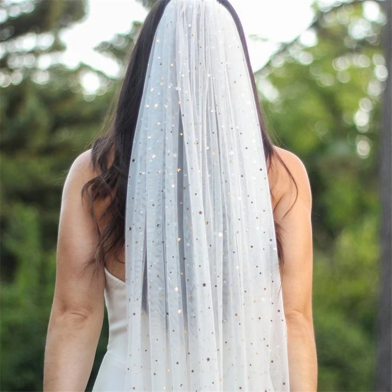 Длинная фата для невесты с блестками цвета слоновой кости аксессуарами гребень